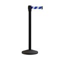 Montour Line Retractable Belt Barrier Stanchion, 2in Black Post  9' Blu/Wh Belt M530-BK-BWD-90